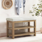 Zihanhome 2 Tier Shoe Rack Bench with Cushion, Solid Wood Shoe Benches, Mid-Century Modern Shoe Storage Bench for Entryway, Hallway, Living Room, Closet, Front Door Entrance, (Beige, 31.5")