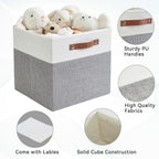 Bagnizer Collapsible Fabric Storage Cube Bins with 2 Reinforced PU Handles, Foldable Storage Organizer Baskets for Closet, Shelves, Living Room | 13"x13"x13", 4 Pack, Gray & White
