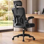 VASAGLE Ergonomic Mesh Office Chair with Adjustable Lumbar Support and Headrest, 90-105° Tilt Function, Wide Seat, Flip‑Up Armrests, Computer Desk Chair for Home Office, Ink Black UOBN044BH01S