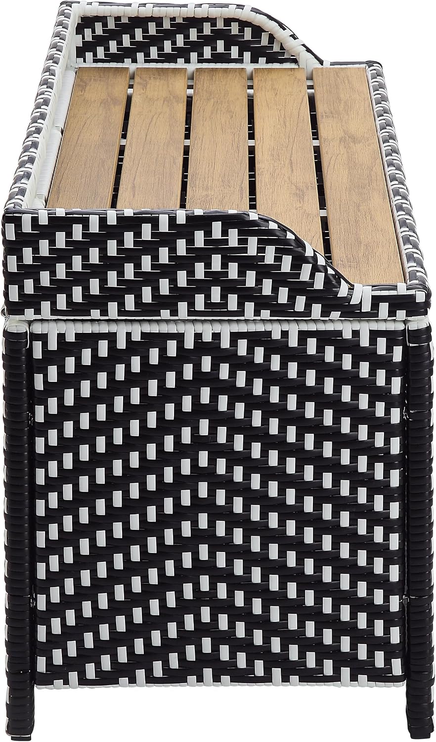 Greemotion Azur Beach Aluminum and All-Weather Wicker 41 in. Wide Storage Bench for Garden, Backyard, Patio, Pool Area, Porch, Black and White