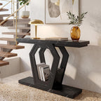 senlin Sofa Table 47.3 Inch Narrow Console Table with Openwork Frame, Industrial Entryway Table for Hallway, Wood and Metal, Adjustable Leg Pads, Easy Assembly (Black Marble Texture)