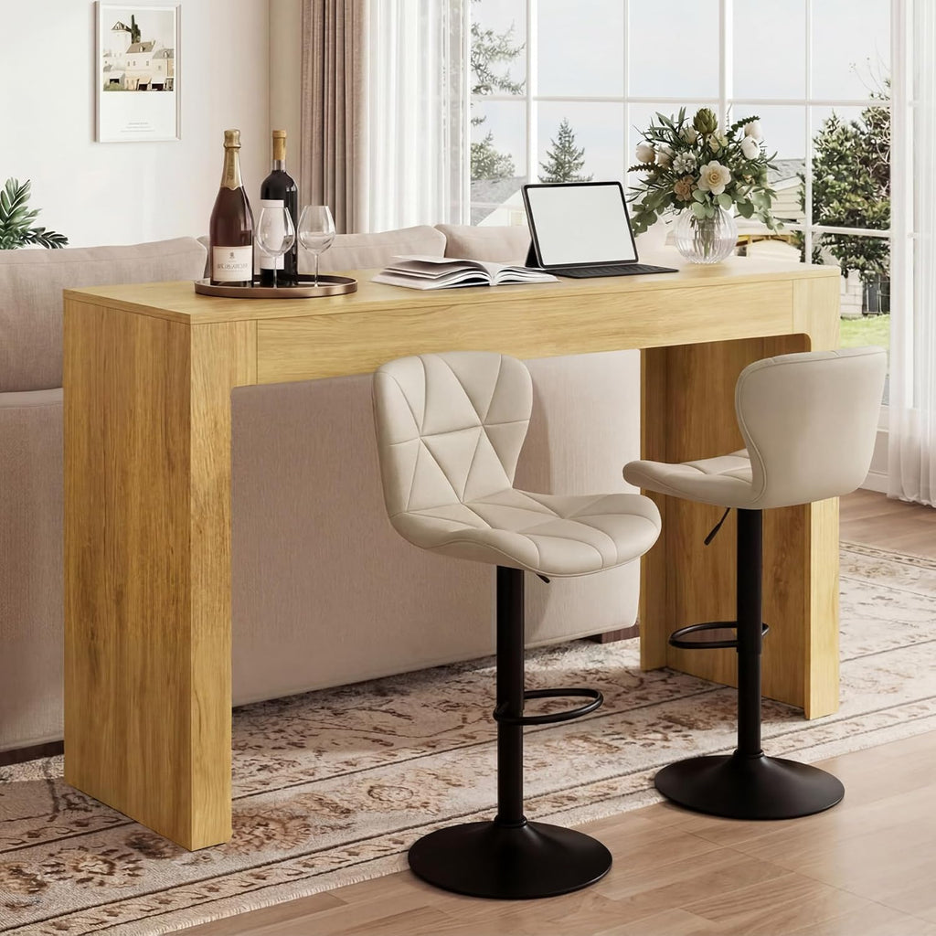Miereirl 55” Bar Table，Long Bar Table with Oak Finish Tabletop，Modern Counter Height Pub Table, Rectangular Home Dining Bar Unit for 4-6 People, Kitchen, Living Room, Bar, Golden Oak