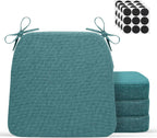 Chair Cushions for Dining Chairs - 17" x 16" x 2" D-Shaped Indoor Seat Cushions - Non Slip Chair Pads with Removable Ties and Washable Cover Set of 4 - Chair Leg Pads Included - Teal