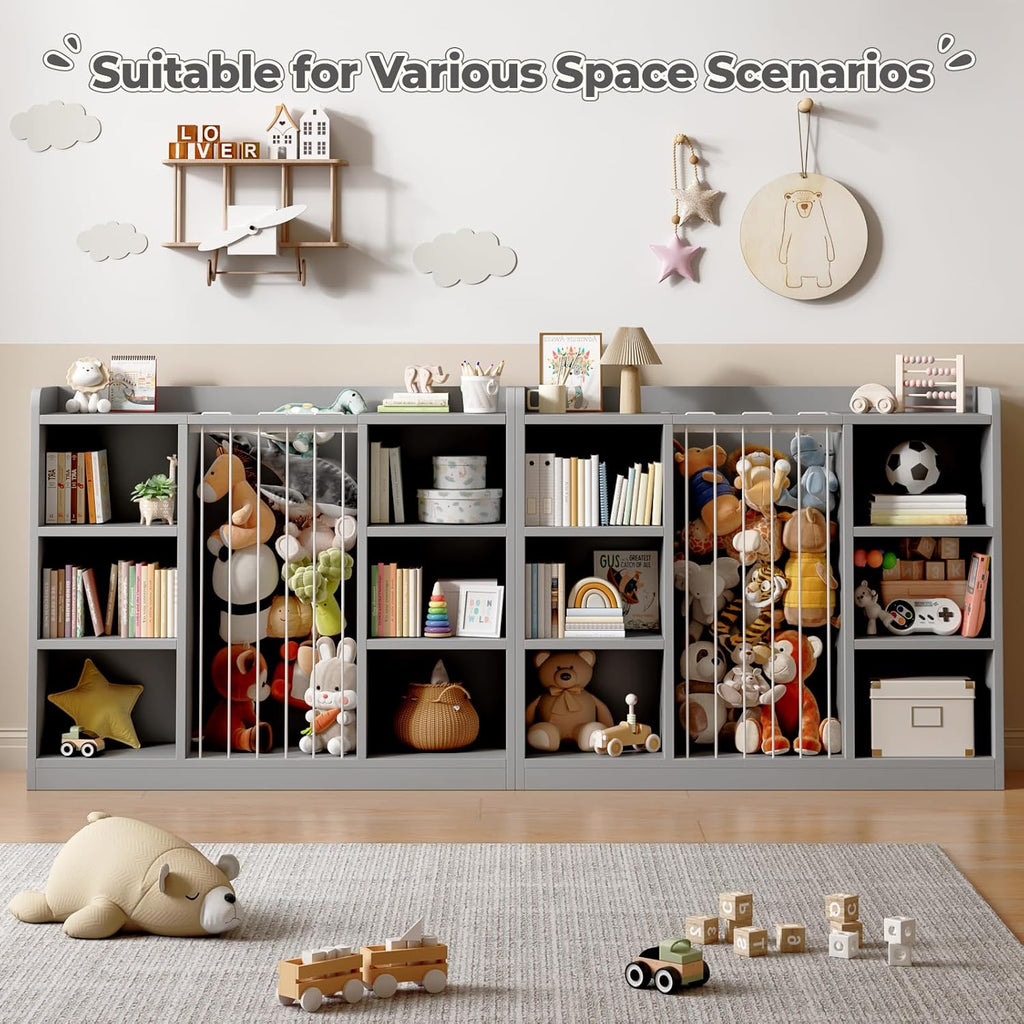 35.8" Toy Storage Organizer and Stuffed Animal Storage, 6 Cube Bookshelf for Kids Room, Playroom, Nursery, Rounded Corners & Anti-Tip, Grey