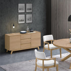 Oak Veneer Storage Cabinet, Dining Cabinet, Two Doors, Three Drawers, Spacious Storage Area,for Kitchen