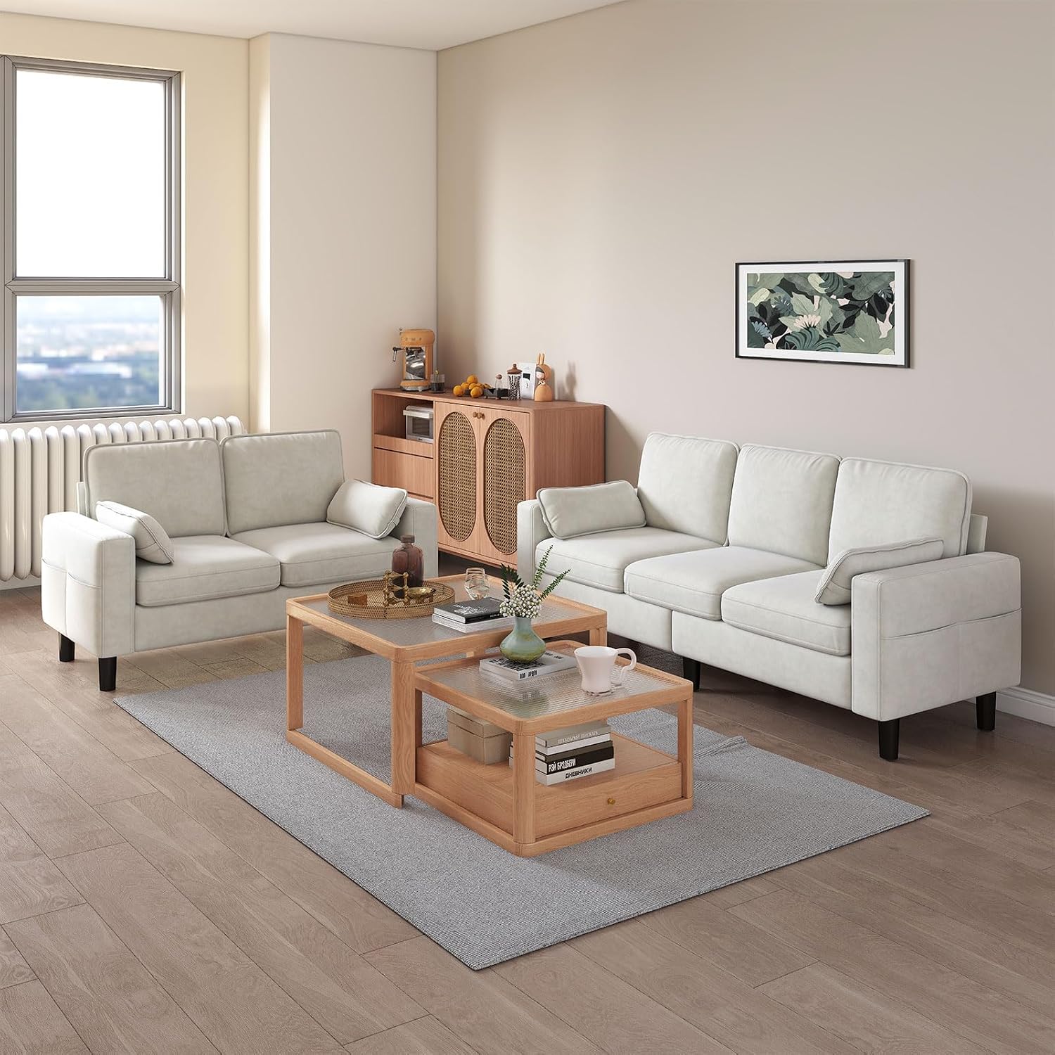 Kinfant 5-Seat Waiting Room Chair- Office Guest Reception Chairs Waiting Furniture Bench with Armrest Modern Upholstered Reception Seating for Salon, Bedroom & Studio, White