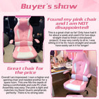 Pink Gaming Chair for Girls & Adults - Ergonomic High Back Office Desk Chair with Adjustable Lumbar Support, Flip-Up Arms & Headrest - PU Leather Swivel Computer Task Chair for Kids & Teens