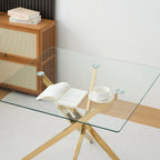 Square Dining Table for 4, 36 Inch Glass Kitchen Table with Gold X Metal Legs, Modern Tempered Glass Dinner Room Table for Small Space Dining Room Kitchen Restaurant