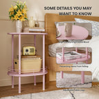 Small Oval Side Table with Storage, 2-Tier Pink End Table for Small Space | Simple Nightstand with Metal Frame, Modern Round Bedside Table for Living Room, Bedroom, Bathroom, Nursery（1 PC, Pink）