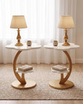LITTLE TREE End Table, 2-Tier Sofa Side Table, Flower Nightstand with C-Shaped Gold Frame, Modern Luxury Accent Table for Living Room, Bedroom, Small Spaces, Easy Assembly, Glossy Gold + White, 2 PCS