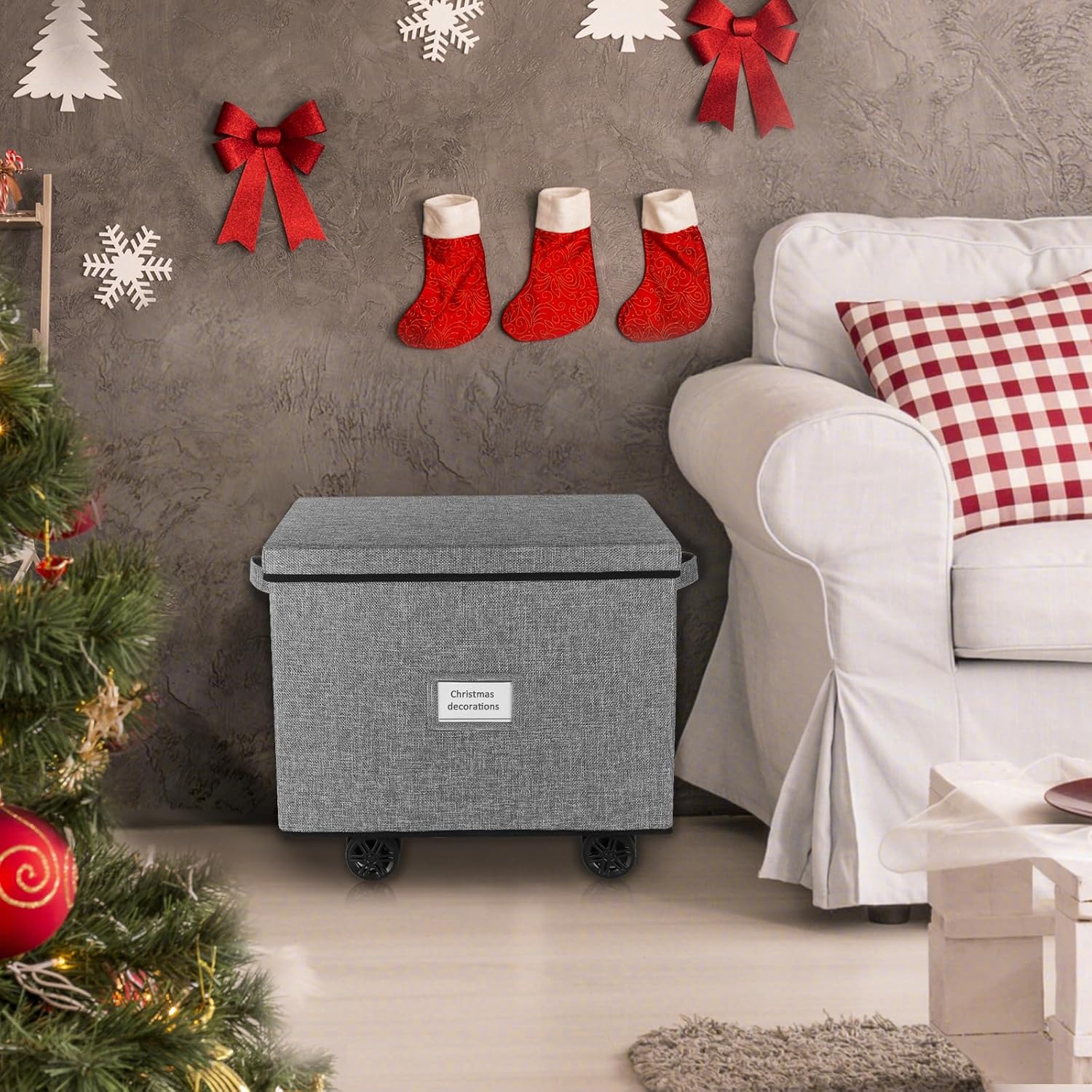 Lukeline Christmas Ornament Storage Box with Wheels, Stackable Christmas Ornament Organizer with 3 Drawer Trays, Openable Ornament Organizer for Storing Decorations, Portable Christmas Ball Box