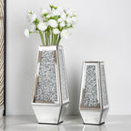 SHYFOY Crushed Diamond Mirrored Vases Set of 2, Silver Glass Flower Vases for Table Home Decor Crystal Vase for Dried Flowers Centerpieces - Can’t Hold Water