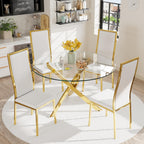 Modern Dining Chairs Set of 4 White Faux Leather with Chrome Gold Metal Legs, Curved High Back Design & Cloud Cushioning, Mid-Century Kitchen Chairs with Non-Slip Feet (Easy Assembly)