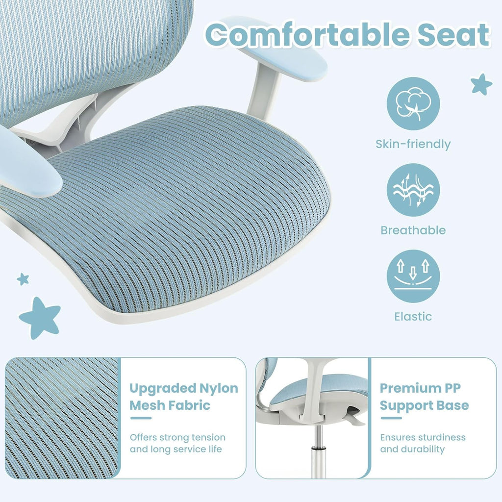 Costzon Kids Desk Chair, Height Adjustable Children Study Computer Chair with Armrests, Sit-Brake Casters, Swivel Mesh Task Chair for Boys Girls Teens Students, Kids Chair for Home, Office, School