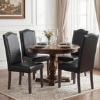 LSSBOUGHT PU Dining Chair Set of 2 Upholstered Parsons Kitchen Chair with Copper Nails and Solid Wood Legs for Dining Room,Restaurant(Black)