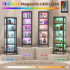 69" Glass Display Cabinet with Lock & 13-Color LED Lights, 5-Tier Locking Metal Cabinet with Adjustable Shelves, Secure Showcase for Collectibles, Action Figures, Trophies (Black)