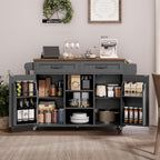 RALGEND Kitchen Island with Power Outlets & Drop Leaf, Kitchen Cart with Storage, Drawer and Spice Rack, Tower Rack, Island Table, Black and Rustic Brown
