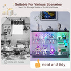 Lvifur RGB Glass Display Cabinet - with Lock, High Gloss Sideboard with Human Body Sensor & Glass Shelves for Toys, Books, Collectibles, Liquor, Bookcase for Living Room, Kitchen, Study, Black