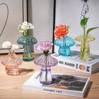 Mushroom Vase, Set of 10 Colored Flower Vase, Propagation Stations Vases, Small Bud Vases Home Decor Cute Glass Mushroom Planter for Room Office Decoration (10Pcs Colorful)