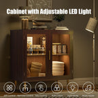 Housoul Buffet Cabinet with LED Lights, Sideboard Cabinet with 2 Doors Acrylic, 32" Modern Buffet Cabinet with Shelf, Coffee Bar Cabinet for Living Room, Kitchen, Walnut