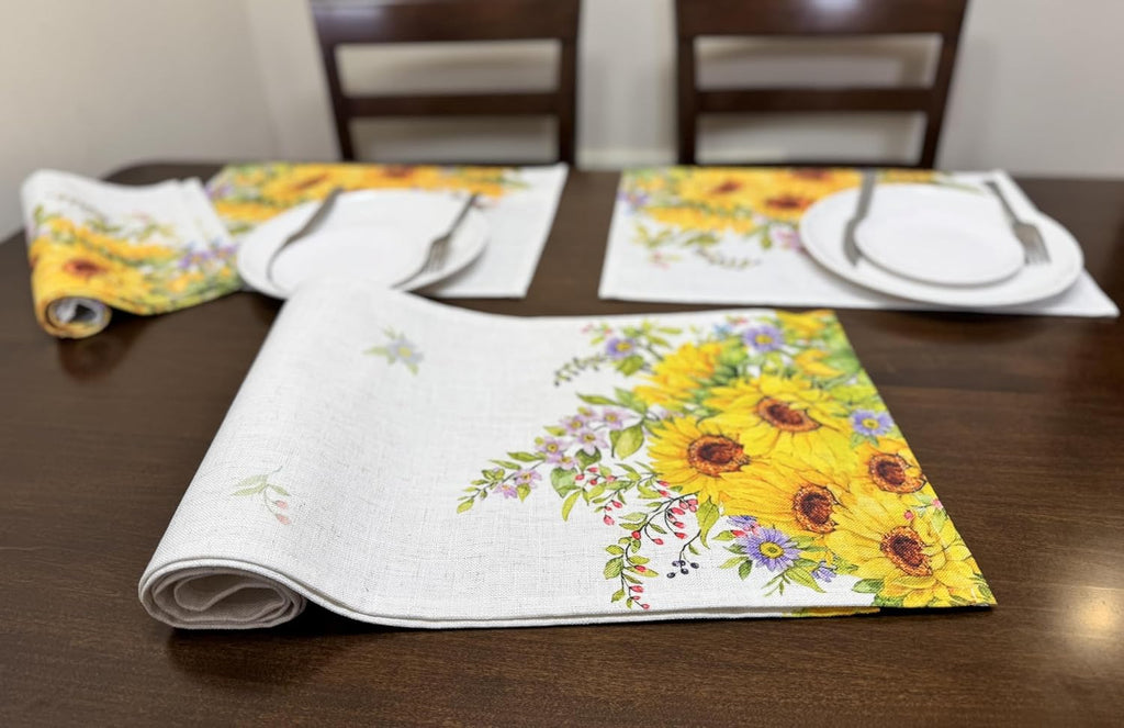 Sunflower Placemats Set of 4, 18"x13" Linen Look Farmhouse Placemats, Washable Heat Resistant Table Placemats for Kitchen, Dining Room, Outdoor Patio