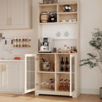Kitchen Pantry Storage Cabinet, 71" Tall Food Pantry Cabinet with Microwave Stand, Farmhouse Kitchen Hutch with Open Storage & Adjustable Shelves Living Room