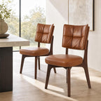 YOUNIKE Modern Dining Chairs, Upholstered Kitchen & Dining Room Chairs with Double-Layer Backrest, Wood Legs, Ergonomic Cushion Seat, (PU Leather Seat, Brown, Set of 4)