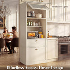 71" Tall Kitchen Pantry Cabinet with Fluted Door & Drawers, White | Adjustable Shelves, Anti-tip Device, Freestanding, Spacious Kitchen, Bathroom Storage, Living Room, Modern Farmhouse Style