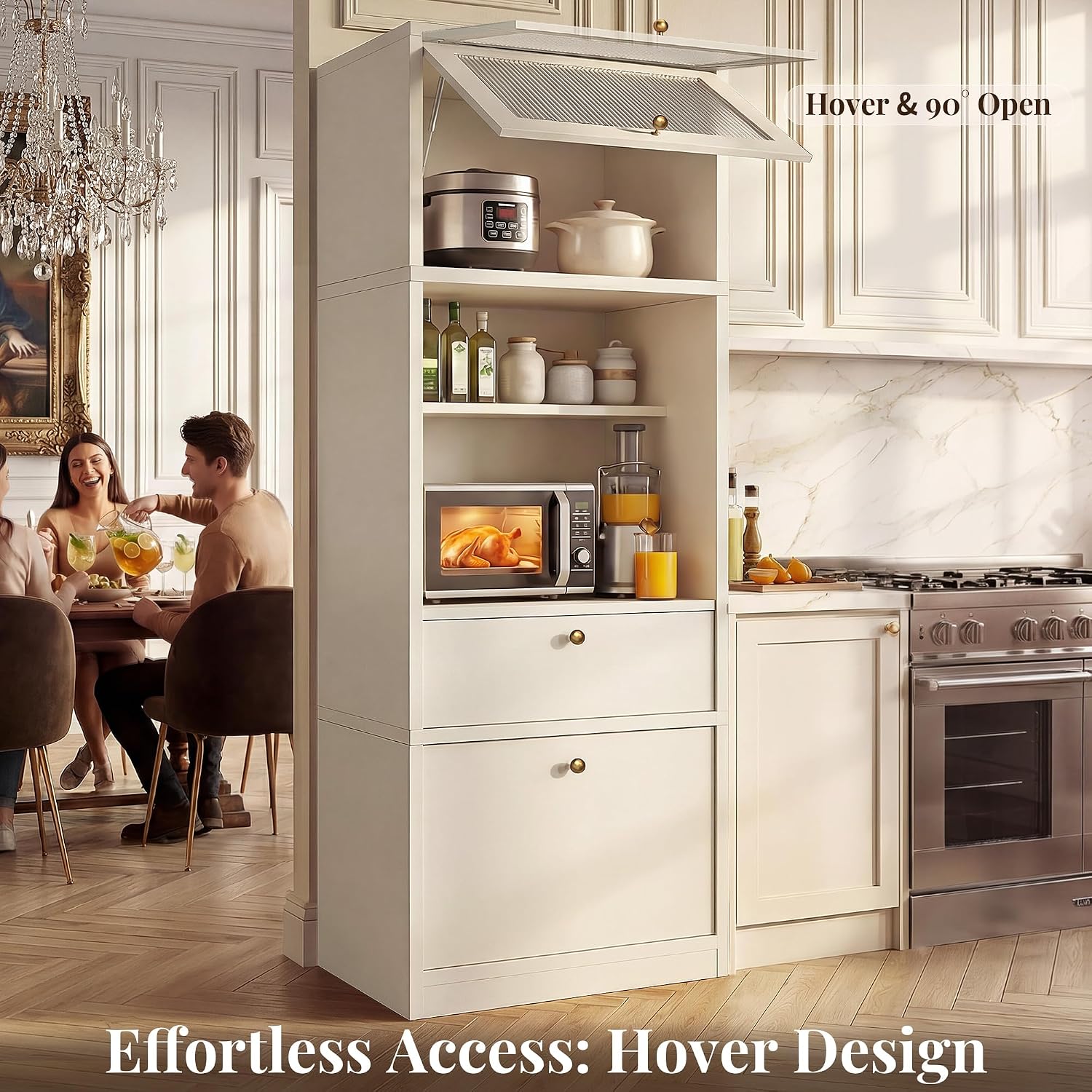 71" Tall Kitchen Pantry Cabinet with Fluted Door & Drawers, White | Adjustable Shelves, Anti-tip Device, Freestanding, Spacious Kitchen, Bathroom Storage, Living Room, Modern Farmhouse Style