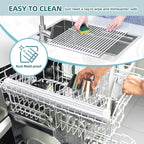 Ohuhu Over Sink Dish Drying Rack, 17.6" W x 15.4" L Roll Up Dish Racks Kitchen Sink Organizer Silicone Wrapped Large in Sink Dish Drying Rack Foldable Rolling Drain Mats Anti-Slip