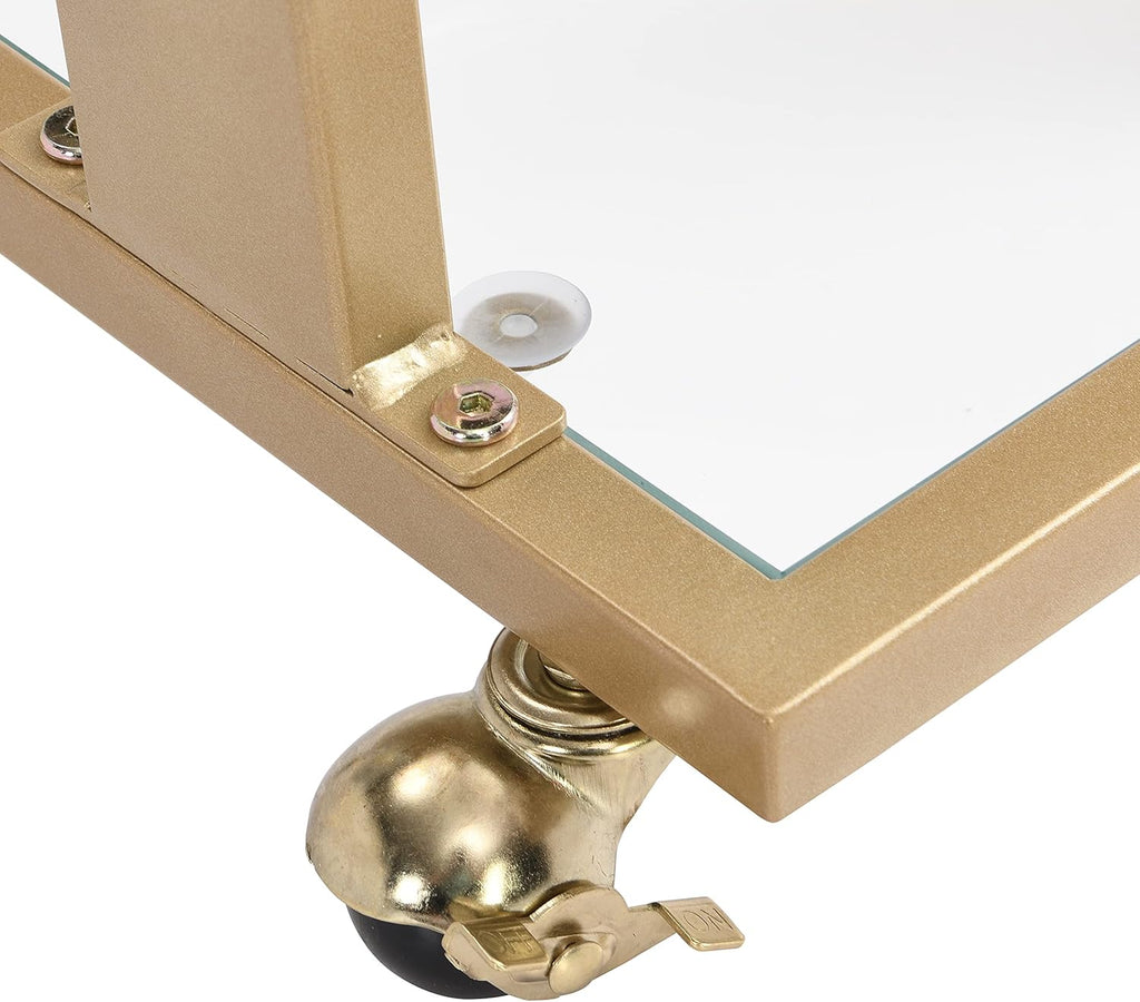 Golden Glass Side Table, Acrylic Sofa Table, Glass Top C Shape Table with Metal Base for Living Room, Bedroom, Balcony Home and Office (Gold)