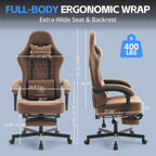 Desk Computer Gaming Chair - Ergonomic Game Office Chair with Extended Footrest and Massage Lumbar Support, Home Gamer Video Game Chairs with Spring Cushion for Adults (Pro Brown Leather)