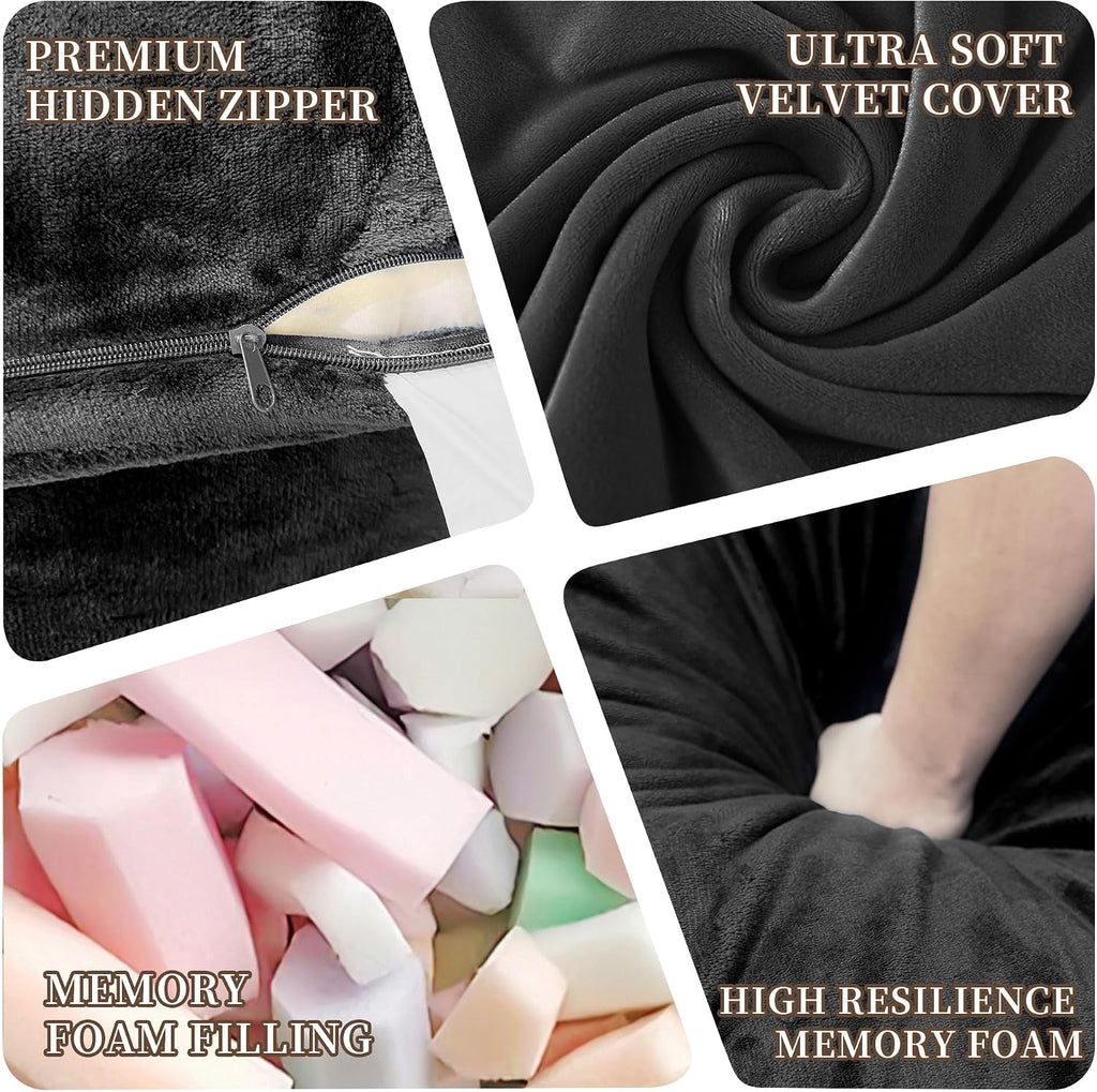 5FT Bean Bag Chairs for Adults with Ottoman, Big Beanbag Chairs with Filler Memory Foam & Machine Washable Cover, Suitable for Bedrooms, Living Rooms, Leisure Reading Black