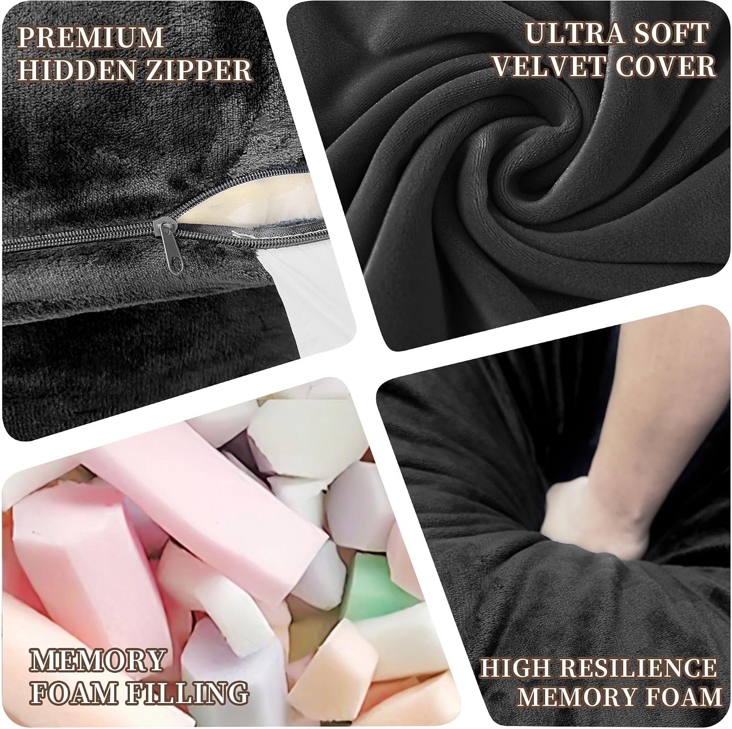 5FT Bean Bag Chairs for Adults with Ottoman, Big Beanbag Chairs with Filler Memory Foam & Machine Washable Cover, Suitable for Bedrooms, Living Rooms, Leisure Reading Black