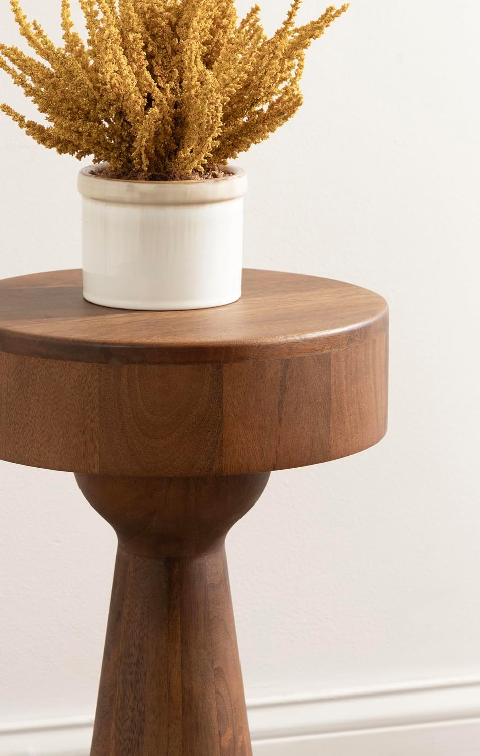 Kate and Laurel Solbrett Transitional Sophisticated Round Side Table, 12 x 12 x 22, Walnut, Sculptural Living Room End Table with Unique Pedestal Table Design for Use as Bedroom Nightstand