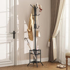 ELYKEN Coat Rack Freestanding, Metal Coat Rack with Umbrella Holder | 12 Hooks, Square Base, Heavy Duty Floor Standing Coat Tree for Entryway, Hallway, Living Room, Bedroom, Office, Black