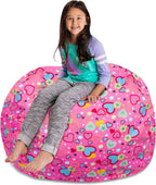 Posh Stuffable Kids Stuffed Animal Storage Bean Bag Chair Cover - Childrens Toy Organizer, X-Large-48 - Canvas Multi-Colored Hearts on Pink