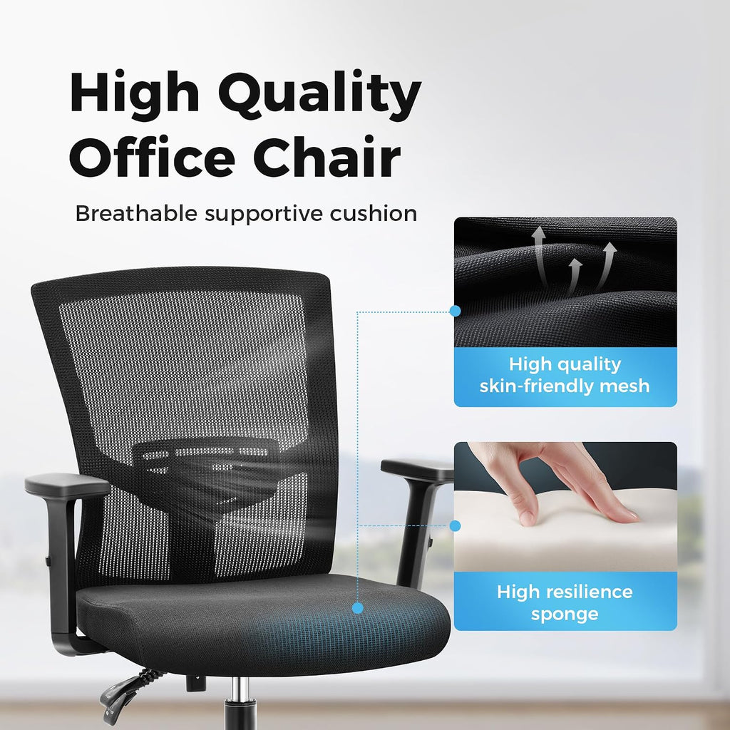 MAISON ARTS Mesh Office Chair Ergonomic Home Desk Chair Mid-Back Computer Task Chair with Breathable Mesh and Adjustable Armrests for Home Office