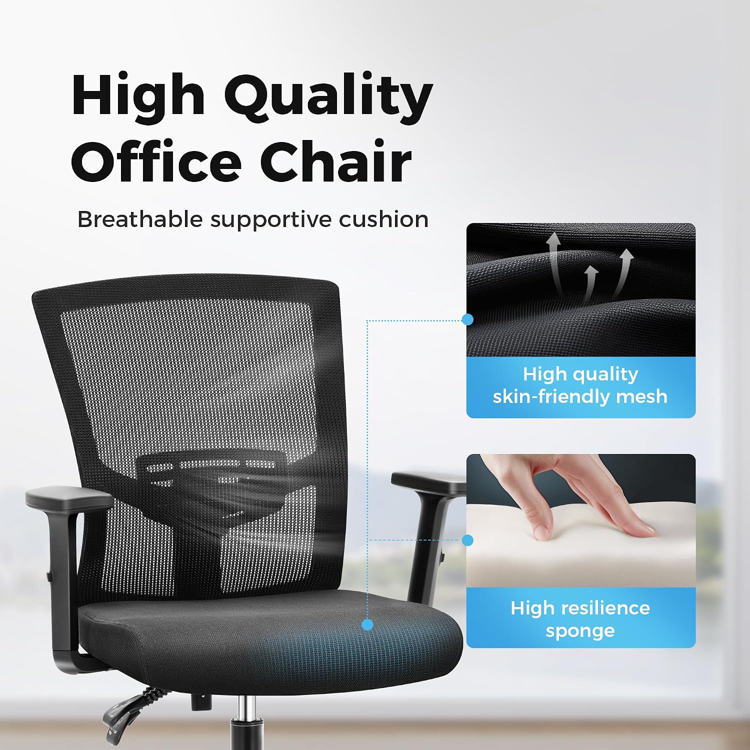 MAISON ARTS Mesh Office Chair Ergonomic Home Desk Chair Mid-Back Computer Task Chair with Breathable Mesh and Adjustable Armrests for Home Office