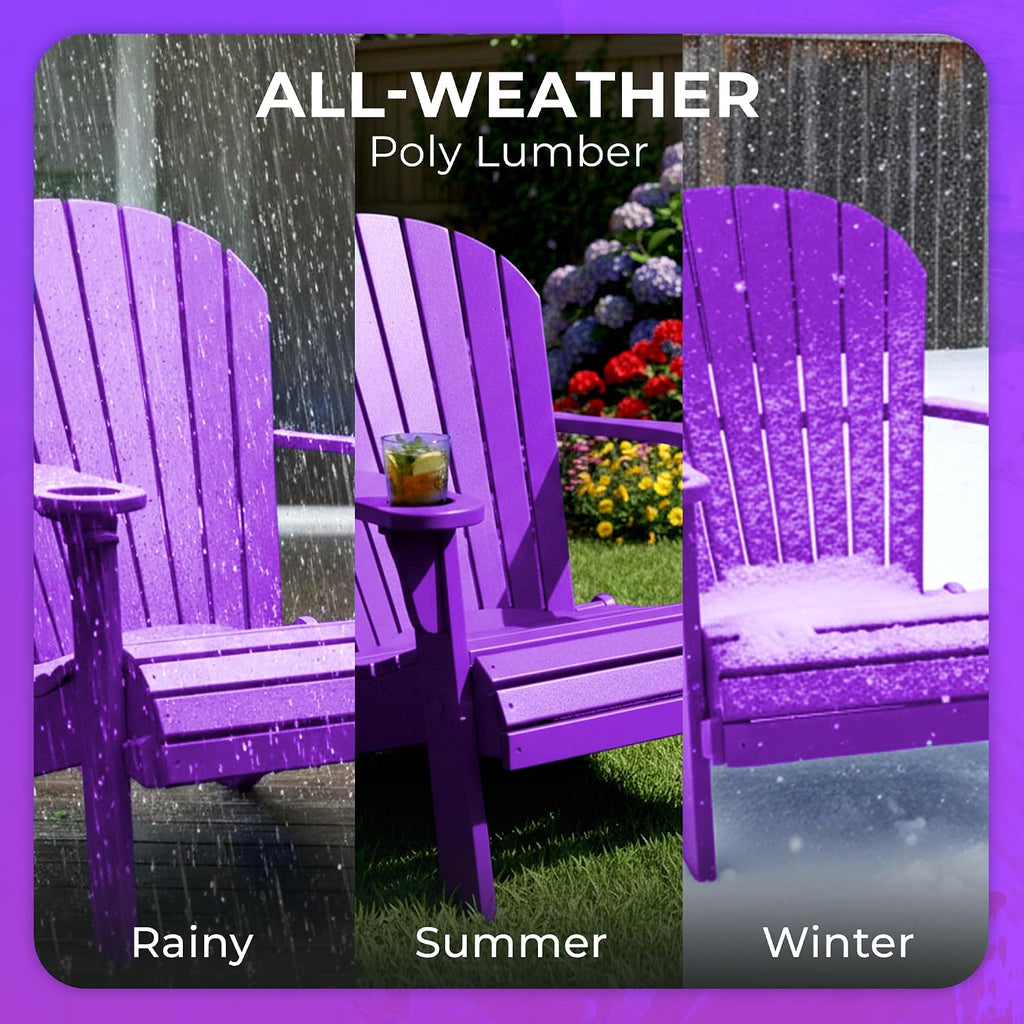 Ecommersify Folding Adirondack Chair with Cup Holder - (Bright Purple) - Heavy Duty Recycled Poly Lumber Folding Chair - Amish Crafted Outdoor Furniture - Made in USA
