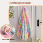 LIFEREVO Fluffy Faux Rabbit Fur Bean Bag Cover (No Filler), Soft Fuzzy Stuffed Animal Storage Bubble Waffle Bean Bag Chair for Plush Toys, Comfy Shaggy Furry Beanbag Cover Kids Girls Adults, Rainbow