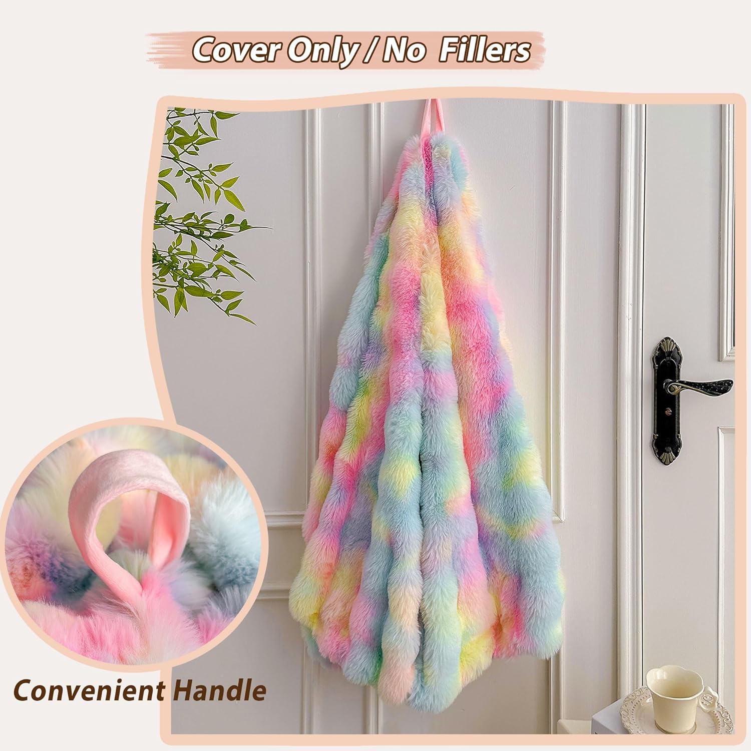 LIFEREVO Fluffy Faux Rabbit Fur Bean Bag Cover (No Filler), Soft Fuzzy Stuffed Animal Storage Bubble Waffle Bean Bag Chair for Plush Toys, Comfy Shaggy Furry Beanbag Cover Kids Girls Adults, Rainbow