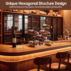 Nuovoware Countertop Wine Rack, 14-Bottle, 3 Tier, Black+Brown | Wine Bottle Organizer Storage, Freestanding Modern Carbon Steel Holder, Hexagonal Structure, for Cabinet, Pantry