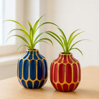 Elegant Ceramic Vase for Living Room Decor and Home Decor Accent - Modern Decorative Flower Vase for Room, Bedroom, or Office Desk - Designed for House and Table Decor - Set of 2, 5", Blue & Red