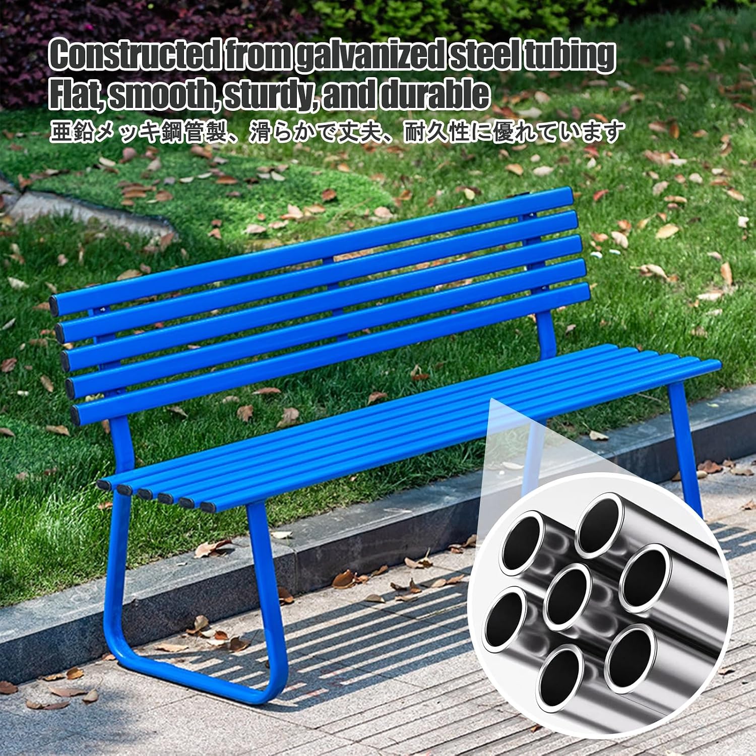 Outdoor Benches Weatherproof, Porch Benches Outdoor, It Features Strong Load Bearing Capacity and is Suitable for Porches, Lawns, Gardens, and Courtyards.(Blue,with Backrest)