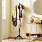 Tangkula Coat Rack Freestanding, Solid Rubber Wood Coat Tree with 11 Hooks and 3 Height Options for Coats, Hats, Bags, Purses, Clothes, Hanger Stand for Entryway Hallway Bedroom Office (Black)