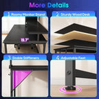 DurayLoly 47" Gaming Desk with Hutch and Cabinet to Display, Gaming Table with 3 Drawers for Small Space Storage, 2 AC Power Outlets and RGB Light, Monitor Stand for Student Bedroom