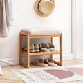 Entryway Shoe Bench with Cushioned Seat, Natural Wood, 2-Tier Storage Shelf, 23.62 x 11.81 x 16.54 in