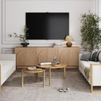 Nathan James Iris Mid-Century Modern Credenza, Brown TV Stand, Living Room Wood Storage Cabinet with Arched Cabinet Doors, Raw Oak, Set of 3