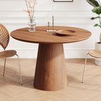 JUSTONE 43.3" Round Dining Table for 4-6,Wood Farmhouse Rustic Kitchen Table with Mid-Century Modern Pedestal Base, Natural Finish for Dining Room/Kitchen/Living Room(Walnut)